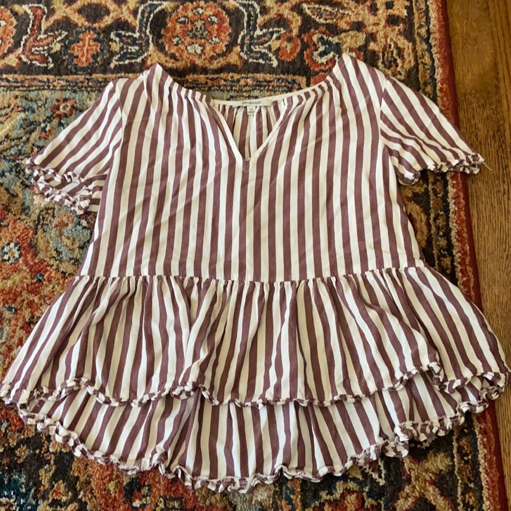 Madewell Striped Peplum Tiered Blouse